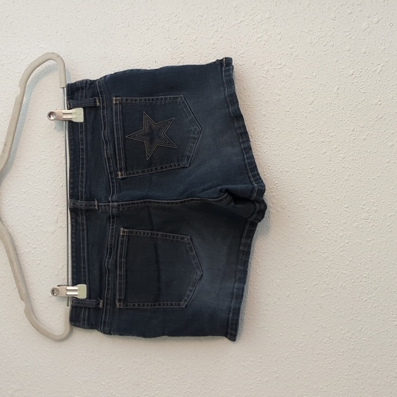 Y2K Tilt Micro Mini Jean Shorts Booty Shorts 2000's Star Embroidered - Picture 7 of 9